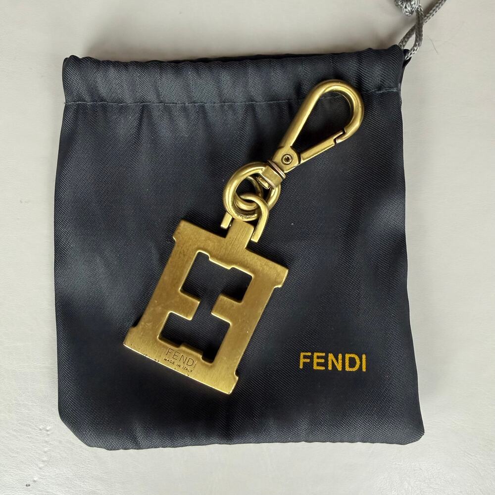 Fendi Gold Metal Logo Keychain Bag Charm w/ Dust Bag - Picture 2 of 3